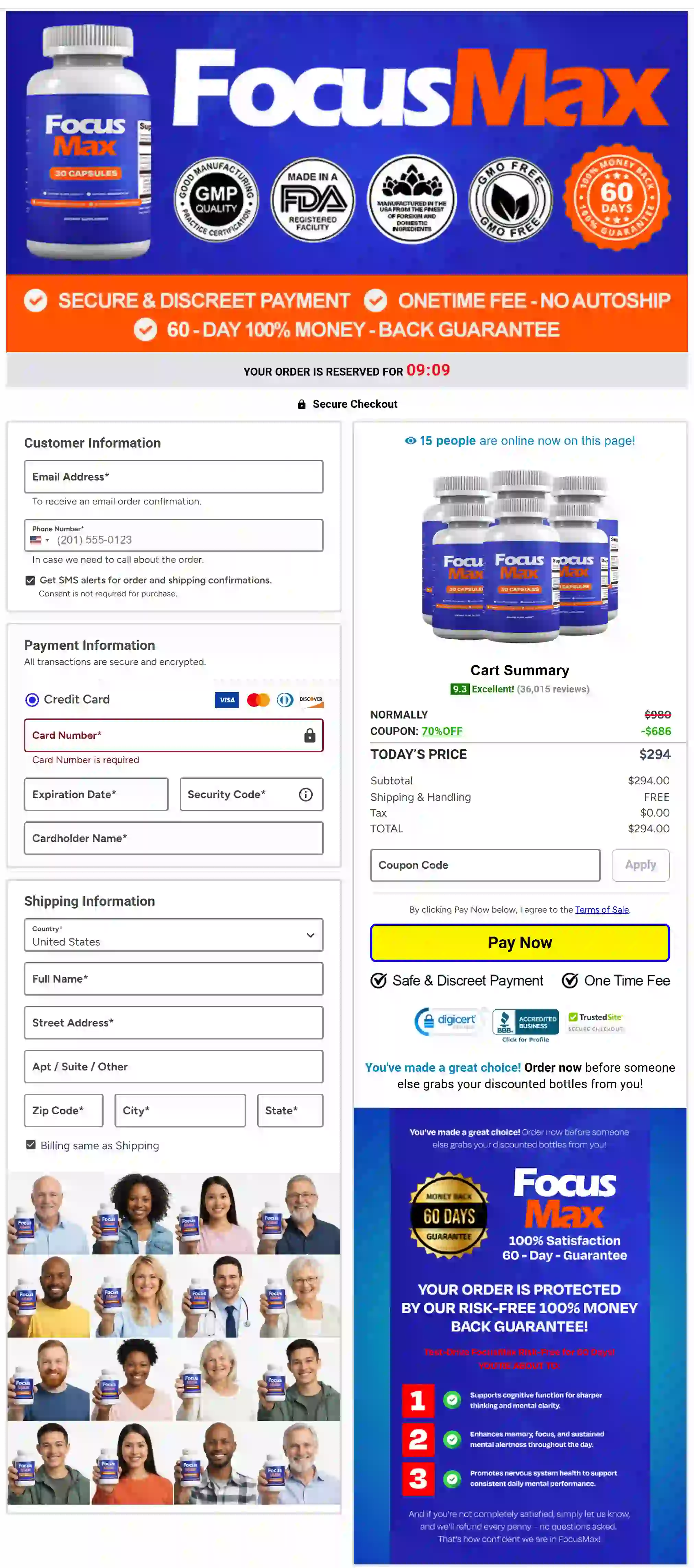 Secure FocusMax checkout page for supplement orders